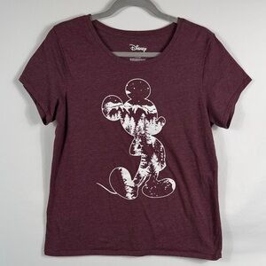Disney Burgundy T-Shirt with Mickey Mouse, Mountain Design. Womens Size M‎